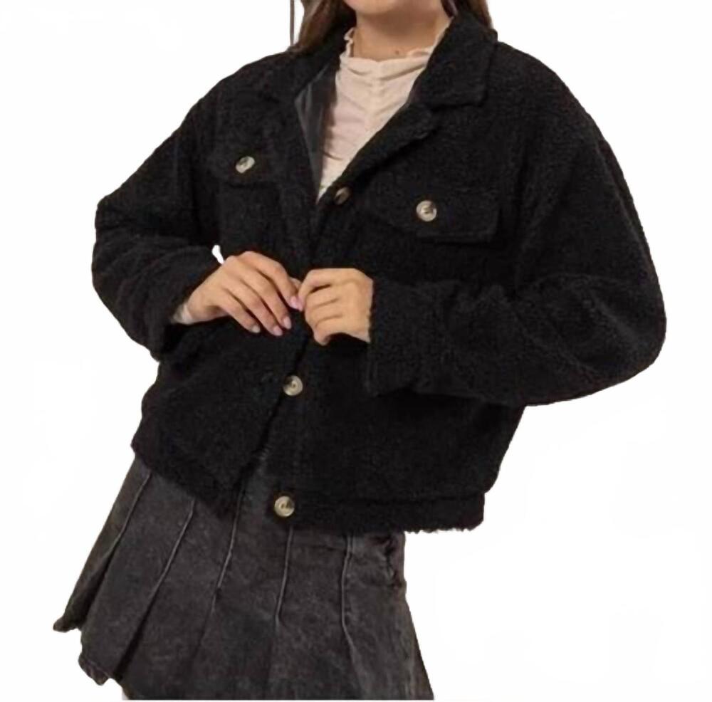 NEW HYFVE sherpa button front jacket in black
